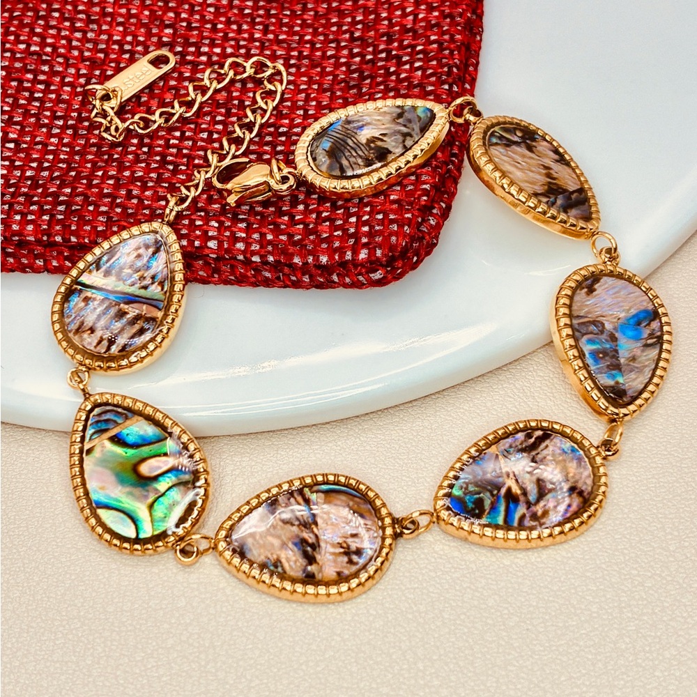 Free People Gold Teardrop Abalone Bracelet
